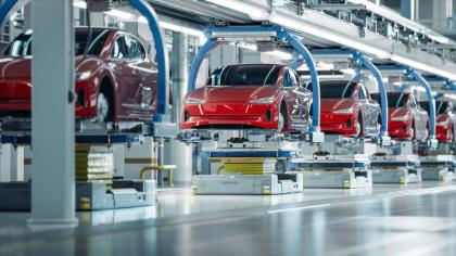 A production line of electric vehicles