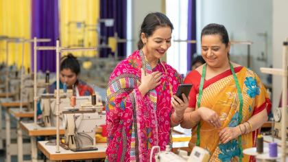 Women entrepreneurs in India use e-commerce to sell textile products.